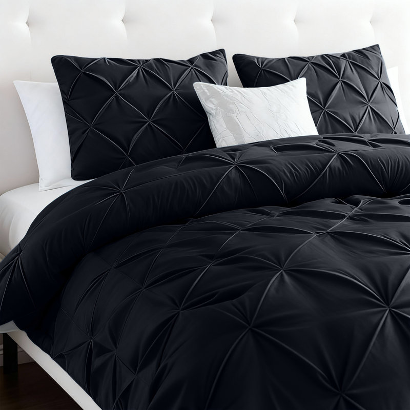 Aspire Homeware High Quality Microfiber Pintuck Design Duvet Cover With Pillowcases, Kingsize Duvet Cover  + 2 Pillowcases