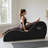 61" Upholstered Yoga Chaise Lounge with Storage Pocket, Black-124653708