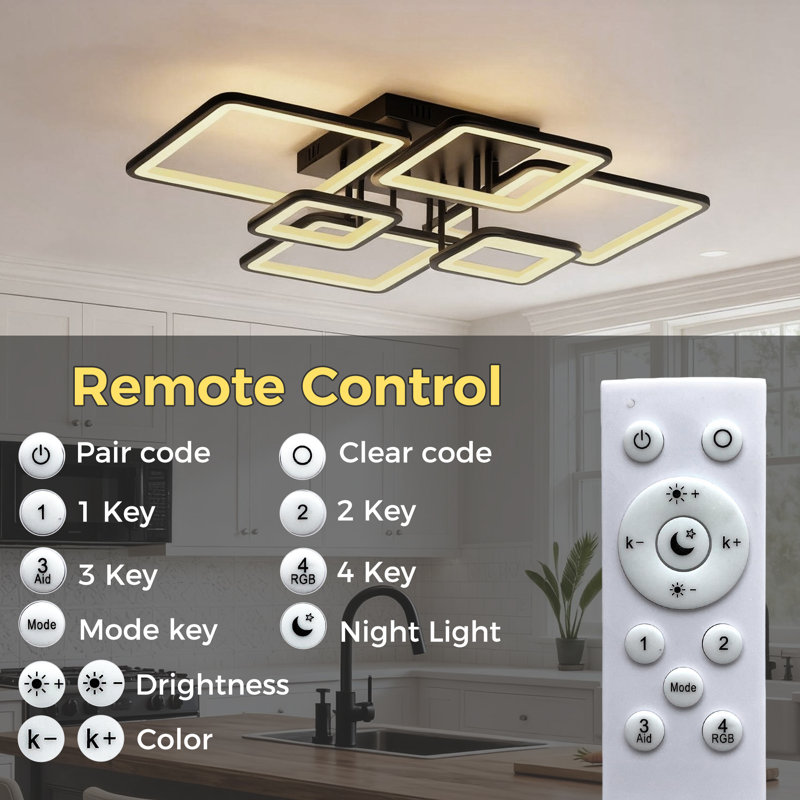 6 - Light Dimmable LED Square/Rectangle Chandelier Kitchen Island Living Room Ceiling Lighting
