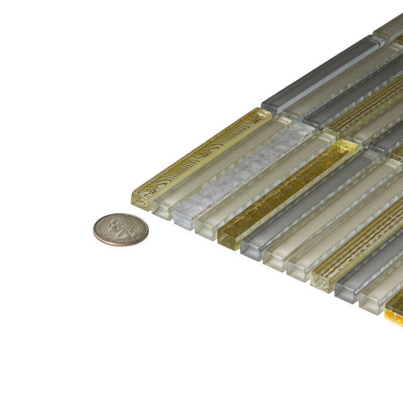 11.8" X 11.8" Glass Mosaic Tile, Beige/Gold