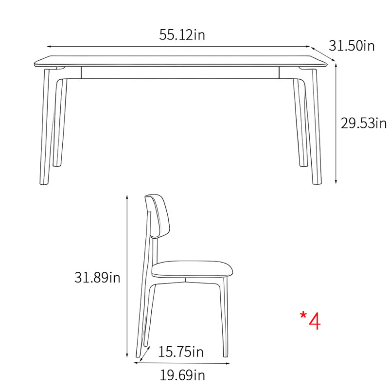 Ensembles de table à manger modernes et simples de style familial, H 29,53 po x L 55,12 po x l 31,5 po