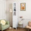 66.9" Slim White Tower — Reversible Door & Open Compartments for Your Any-Room Solution