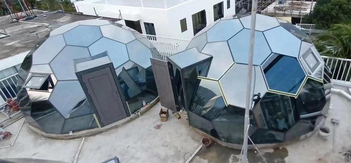 Geodesic Domes with Hexagonal Glass Panel, 144" H x 240" W x 240" D