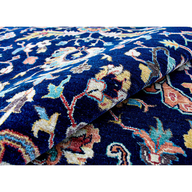Tapis bleu / rouge en laine noué à la main, Rectangle 6 pi x 9 pi