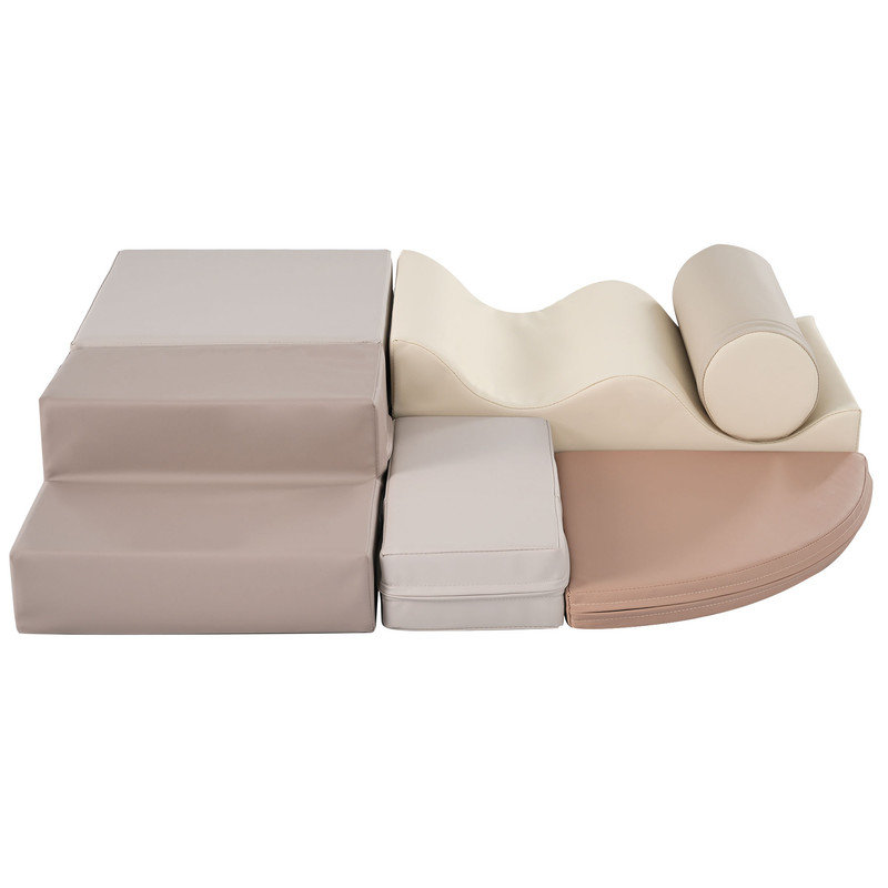 Soft Climb and Crawl Foam Playset 6 in 1, Soft Play Equipment Climb and Crawl Playground for Kids, Beige
