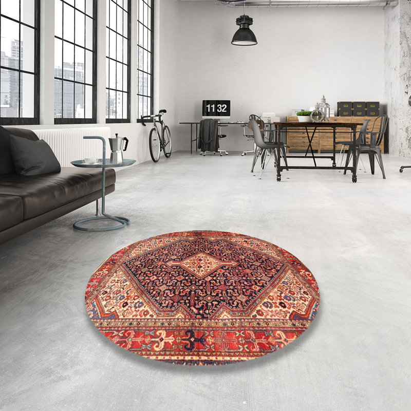 Tapis oriental rouge / beige / bleu foncé, Rond 6 pi