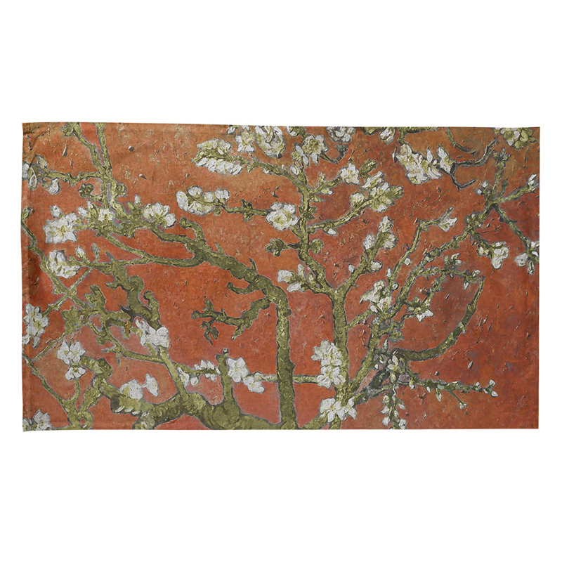Serviette de thé en fleurs d’amande, Polyester sergé, Rouge clair / brun