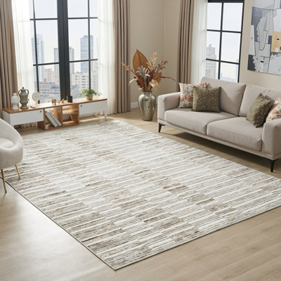 Tapis à rayures linéaires taupe Zhenya