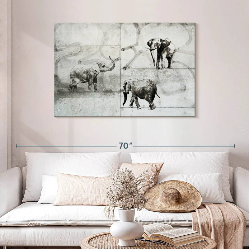 Trois éléphants Brampt, H 30 po x l 45 po