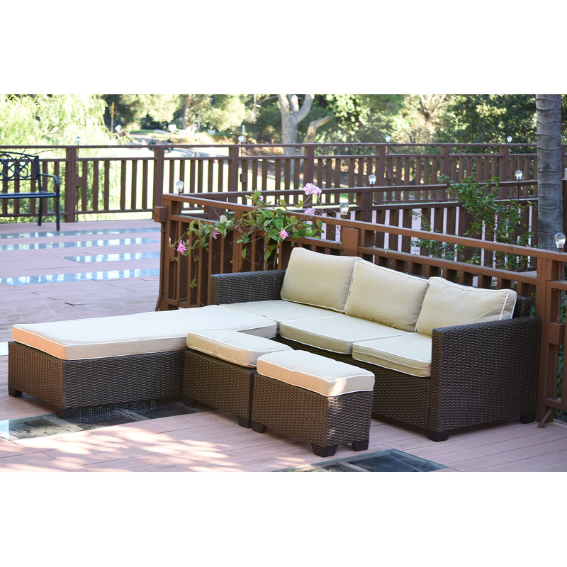 Hermann Wicker 5 - Person Modular Patio Conversation Set with Cushions, Tan