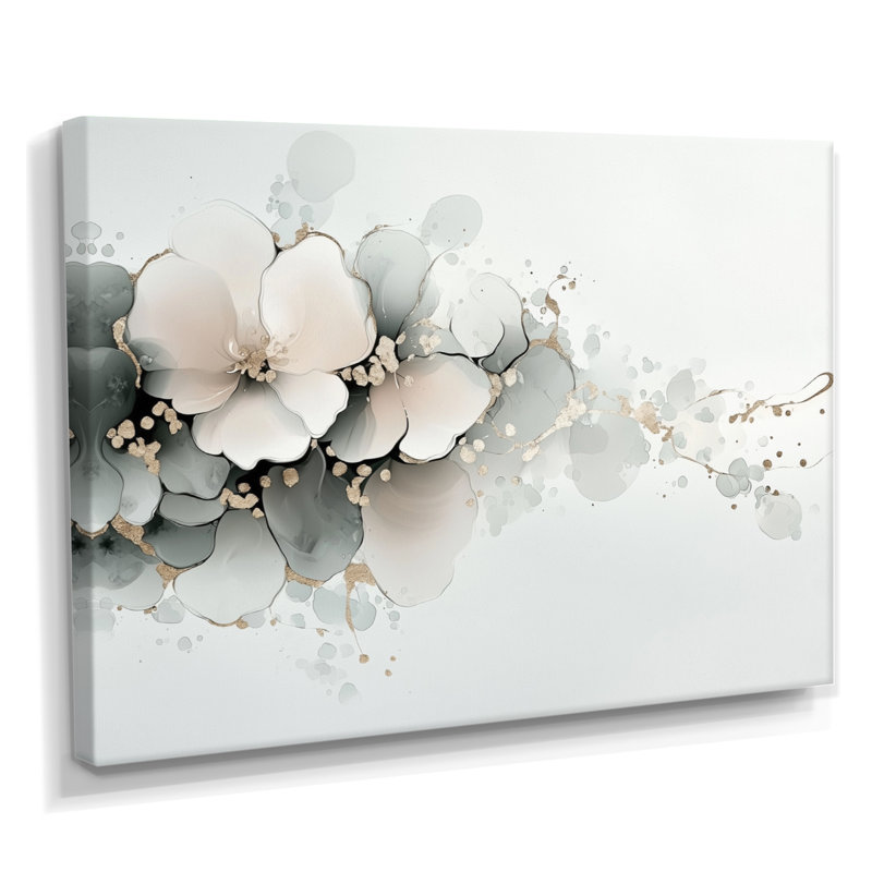 Encre de pivoines - art mural pivoine, H 12 po x l 20 po, Toile tendue, Ne s’applique pas