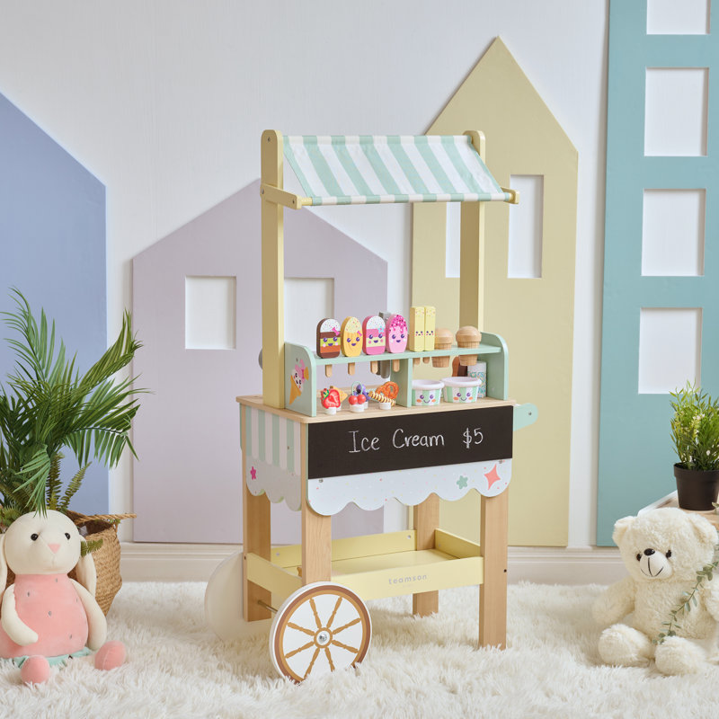 Teamson Kids Jolly Pals Wood Ice Cream Stand With 33 Accessories And Chalkboard