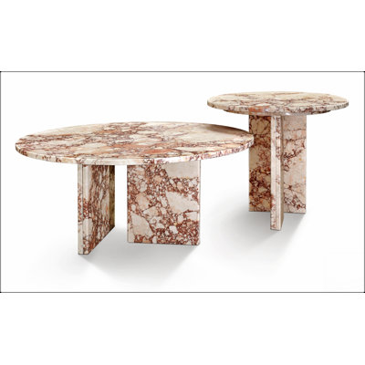 Natural Marble Nesting Coffee Table Set, Genuine Stone, Polished Finish, Ideal for Elegant Living Rooms and Versatile Use