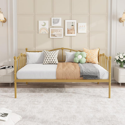 Twin Daybed Bed, Twin Size Day Bed, Daybed with Love-Heart Headboard, Steel Slat Support, Metal Sofa Day Bed by Charlton Home
