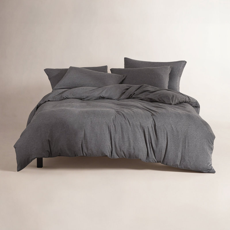 Ensemble d'édredon en mélange de coton, Édredon pour grand lit + 2 taies décoratives, Gris foncé