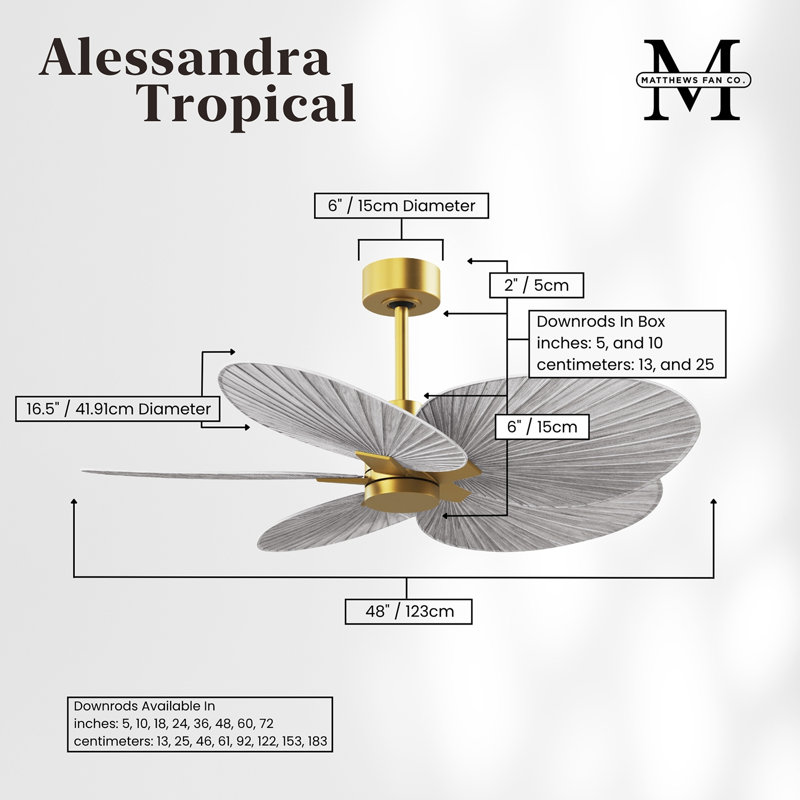 Alessandra - Five Blade Ceiling Fan, Brushed Brass, Barn Wood Tone