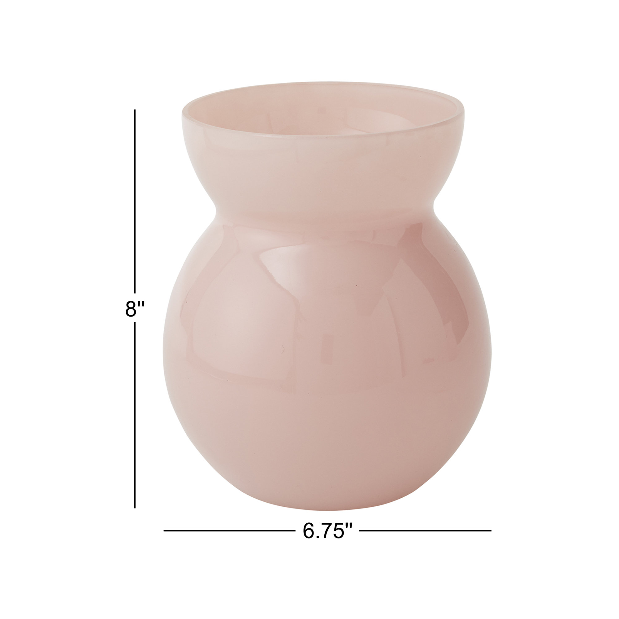 Dewey Handmade Glass Table Vase, Light Pink, 8" H x 6.75" W x 6.75" D