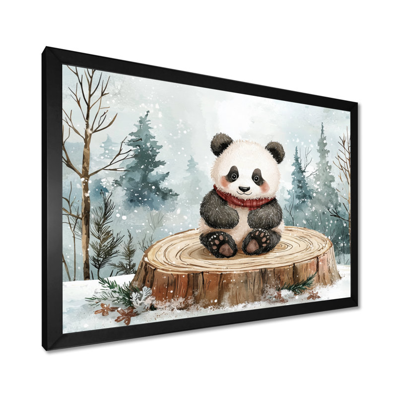 Marlborough, joli panda dans un paysage d'hiver - art mural panda, H 12 po x l 20 po, Reproduction encadrée d'une seule photo
