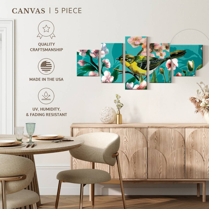 Cherry Blooms And Bird, 24" H x 55" W