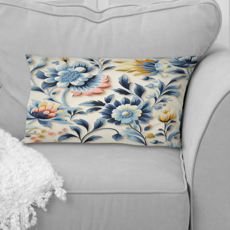 Fougères roses et bleues Ethno Damask - Coussin abstrait