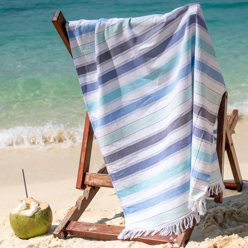 Cotton Beach Towel, Blue/Yellow/White