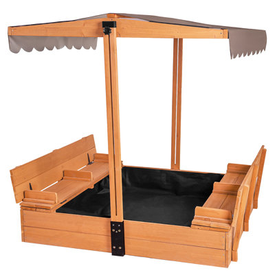 Bac à sable pour enfants avec auvent 47,2 "x 47,2", bac à sable pliable avec housse et sièges de banc, ensemble de jeu extérieur en bois pour enfants, toit rétractable modernisé