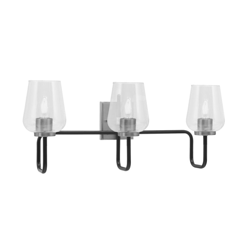 Barre d'éclairage de salle de bain 3 lumières Amarmula, noir mat et finition graphite, verre transparent 5 po