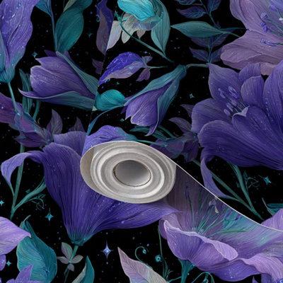 Papier de contact à peler et coller avec pétales de botanique bleu minuit lumineux auto-adhésif et amovible 24 po x 118 po (60 x 300 cm)