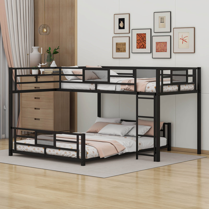 L-Shaped Metal Twin Over Full Size Bunk Bed, Black