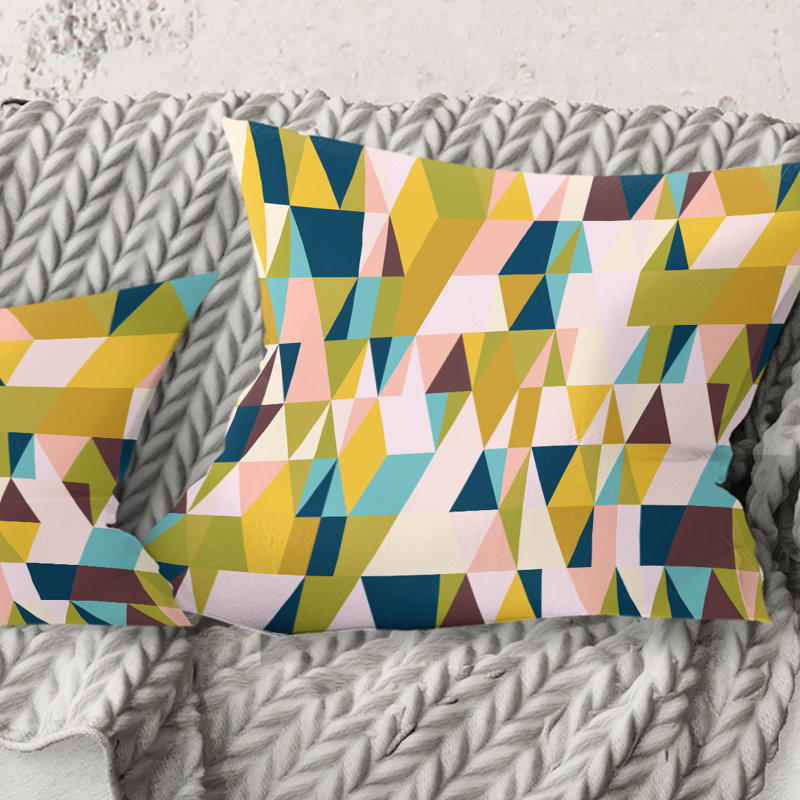 Triangular Retro Design I - Mid-Century ModernPrinted Throw Pillow, 16" x 16"