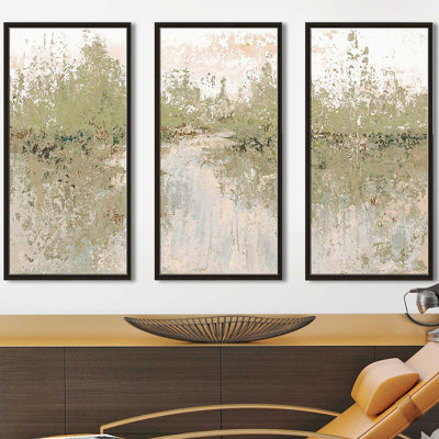 Neutral Wild Fields - 3 pièces, peinture sur toile à cadre flottant