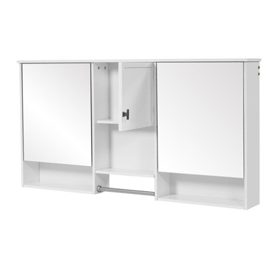 55 Inch Wall Mount Bathroom Mirror Cabinet with Adjustable Shelf - Modern White Bathroom Storage Organizer with Soft Closing Hinges