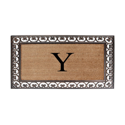 Butterfield Paisley Border Monogrammed Coir & Rubber Doormat, 30" x 48" – Heavy-Duty, Fade-Resistant Outdoor Mat in Bronze