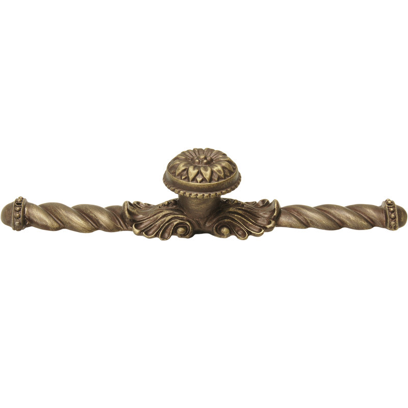 Acanthus large knob with flared foot Rosette style with large backplatein Satin, Antique Brass