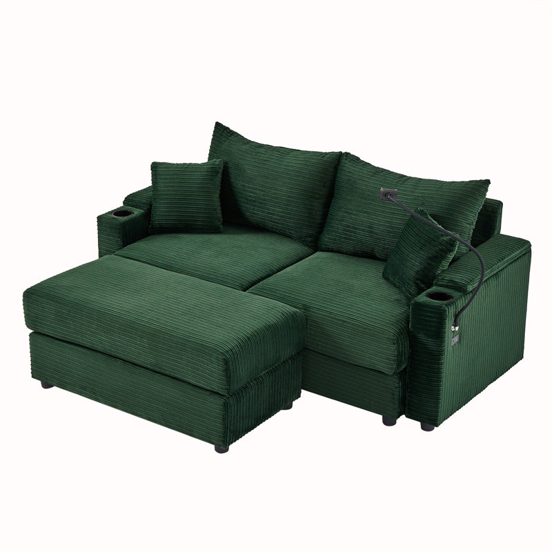 72.8" Upholstered Loveseat Sofa With Ottoman, Green