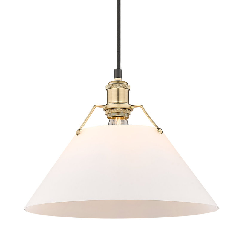 Luminaire suspendu conique à 1 lumière Weatherford, Bronze champagne brossé, H 131,5 po x l 14 po x P 14 po, Verre opale