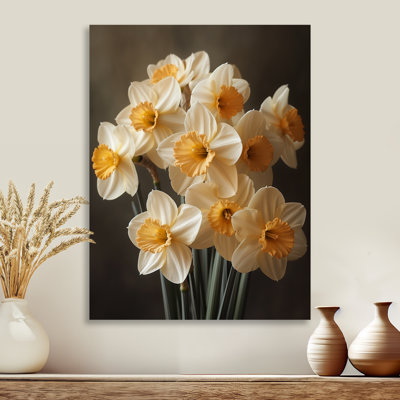 Blanc, jaune, soleil, éclaboussures, jonquilles, jonquilles, art mural, salon
