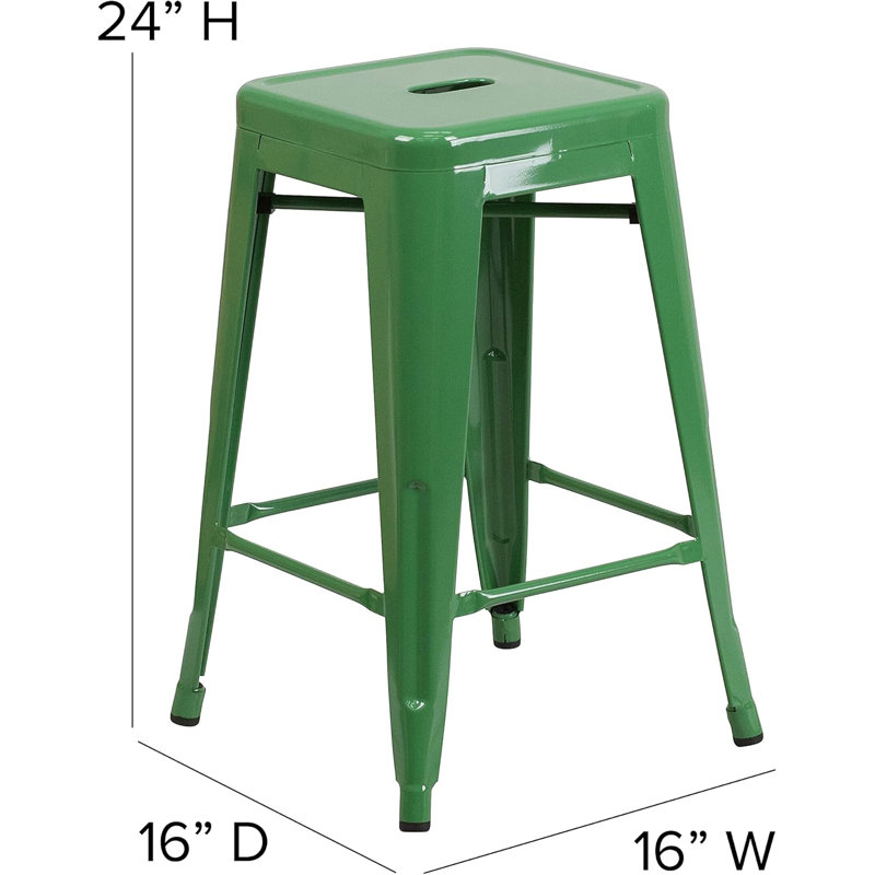 Commercial Grade Metal Counter Height Stool Set Of 4, Backless Indoor/Outdoor Stackable Barstools With Square Seats