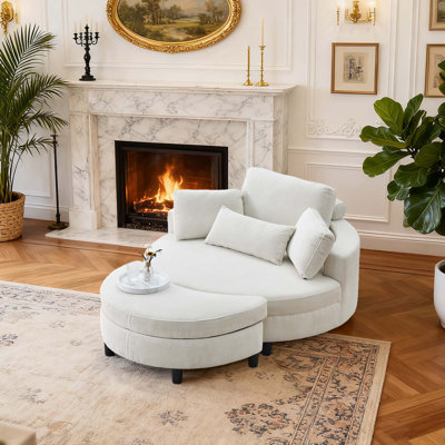 51 Inch Round Modular Accent Sofa With Storage Ottoman & Tray, Yellow Corduroy Upholstered Couch For Chic Contemporary Living Room ??? by Mercer41