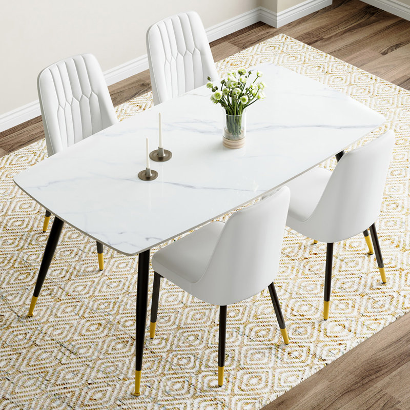 Ensemble repas en marbre, Blanc, Noir, 5