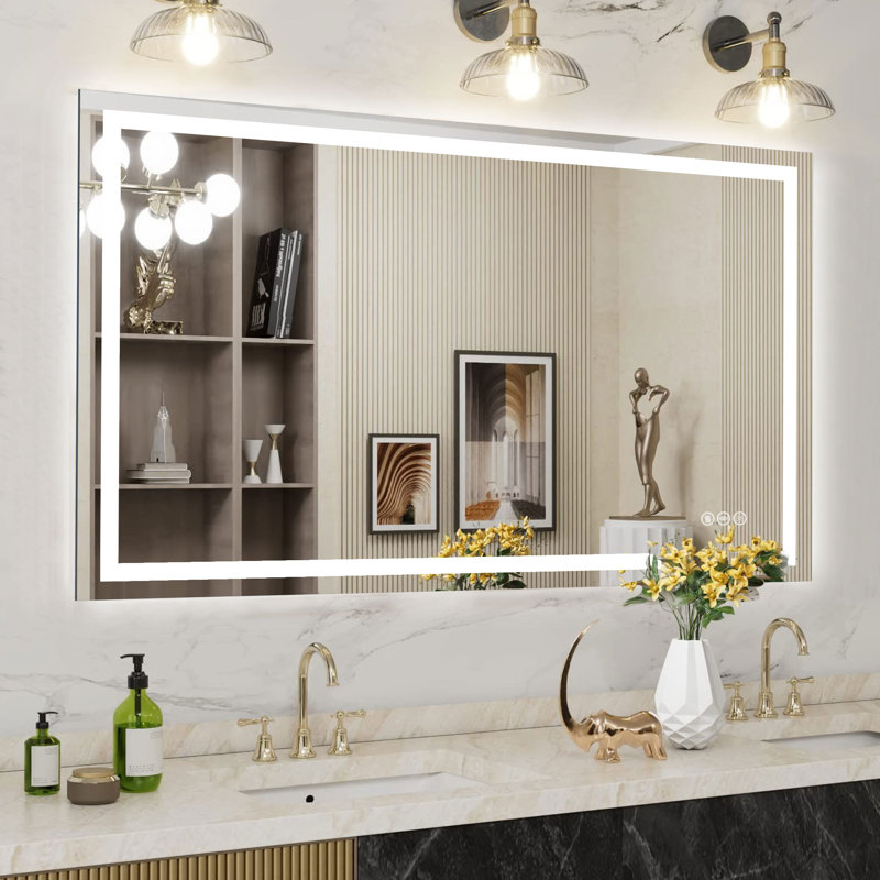 Super Bright Front & Back LED Lighted Bathroom Vanity Mirror Wall Mirror, Tempered Glass, 3 Colors Temperature & Dimmable & Anti-Fog, with UL, RoHS, ETL & 3-Year Warranty