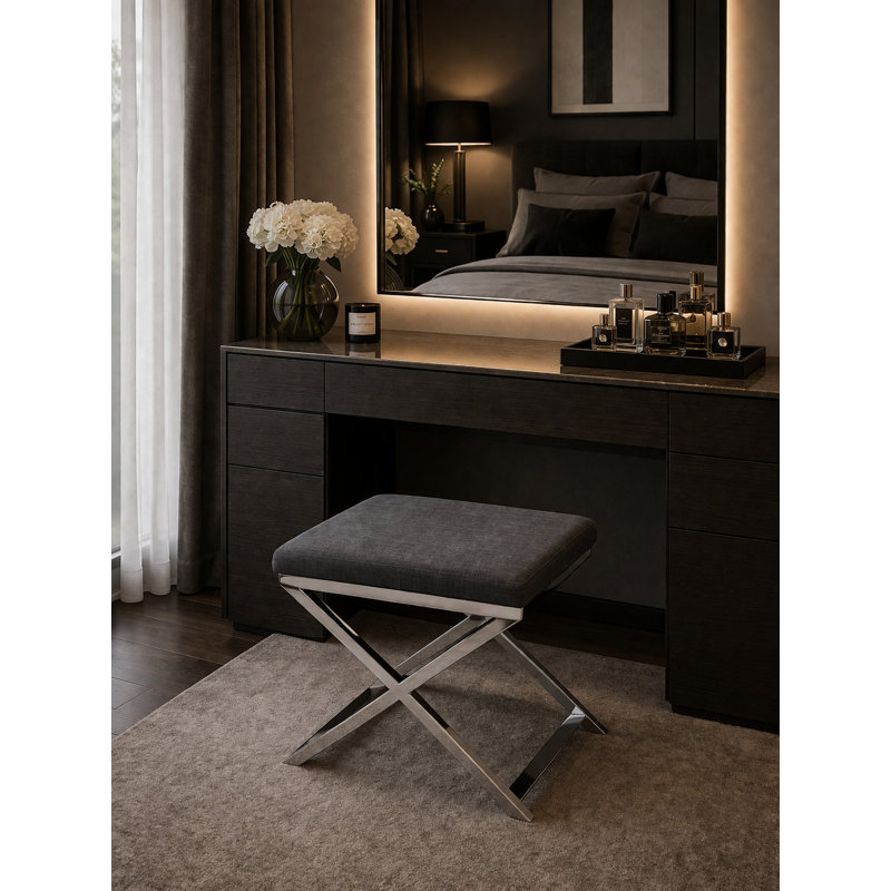 Tabouret d'appoint Axel, Argent, Charbon de bois