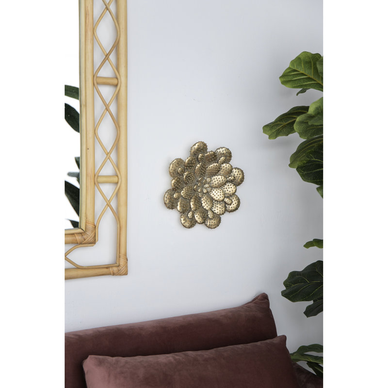 Gold Succulent Wall Plaque - 10X1.6X10 Inches, Resin And Metal, Adds Sparkle To Office Decor 10X10x1.6" Luminous Texture, Enhances Aesthetics