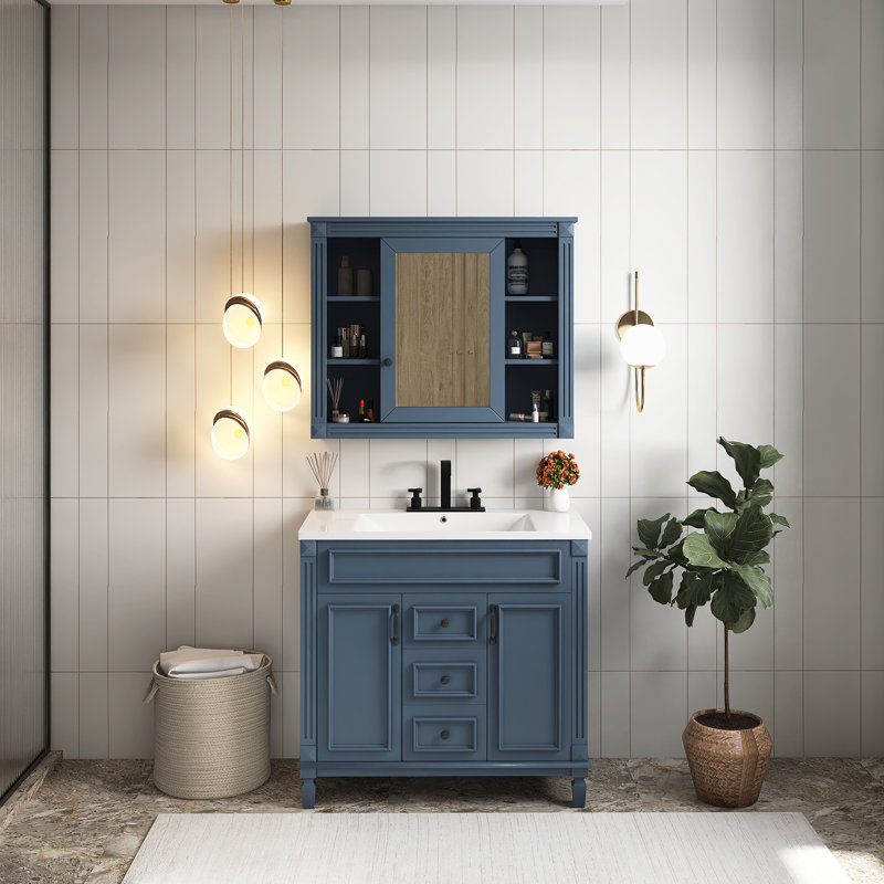 Meuble-lavabo sur pied 36 po avec armoire à miroir et lavabo 36 po, Île Seymour Nord, Galapagos