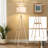 64In Wood Tetrapod Floor Lamp Dimmable With Shelves, Remote Control, Mid Century Standing Lamp For Bedroom