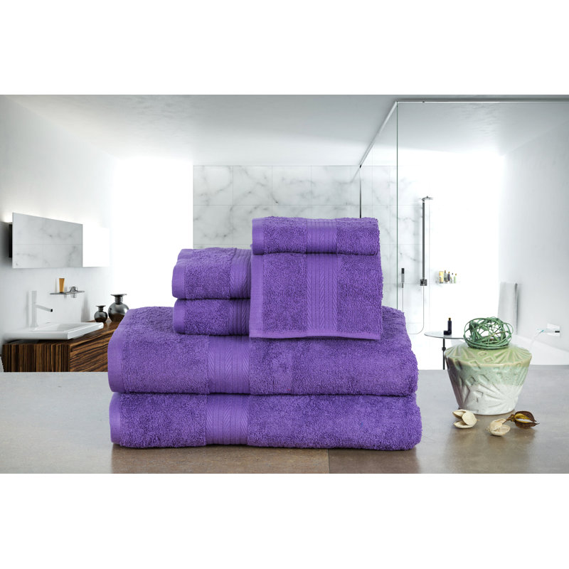 Towel Set of 6 100% Cotton 600 GSM, Purple
