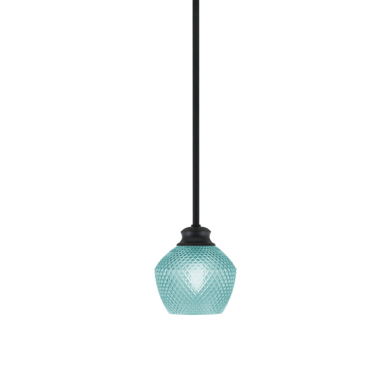 Luminaire suspendu Quapaw avec verre texturé turquoise de 6 po, Noir mat