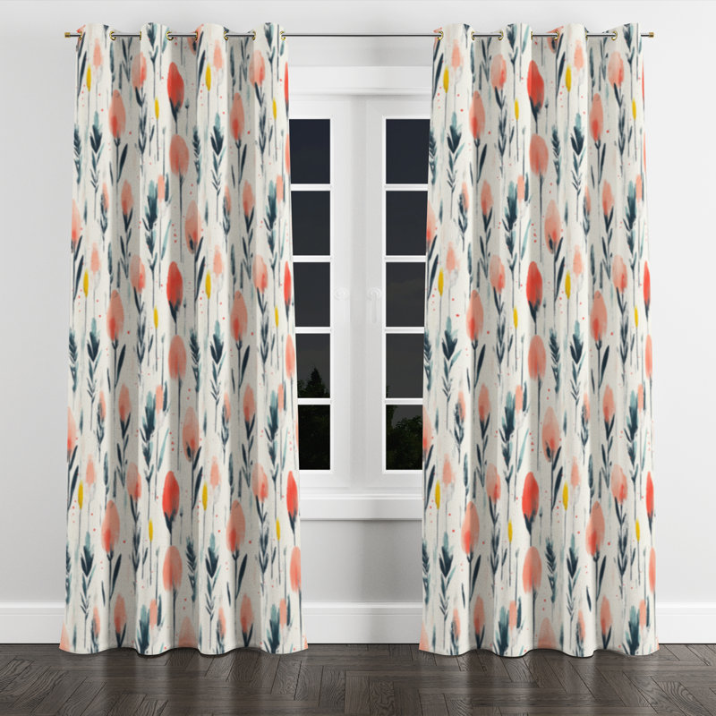 Rideaux Boho pour la chambre à coucher - Rideau à œillets Red Meadow Ikat - 1 panneau, Œillets dorés, L 52 po x L 84 po