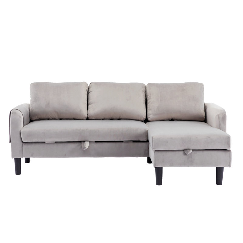 Ermon Upholstered Sofa Reversible Sectional Sleeper with Storage Chaise, Side Pocket, Gray Polyester