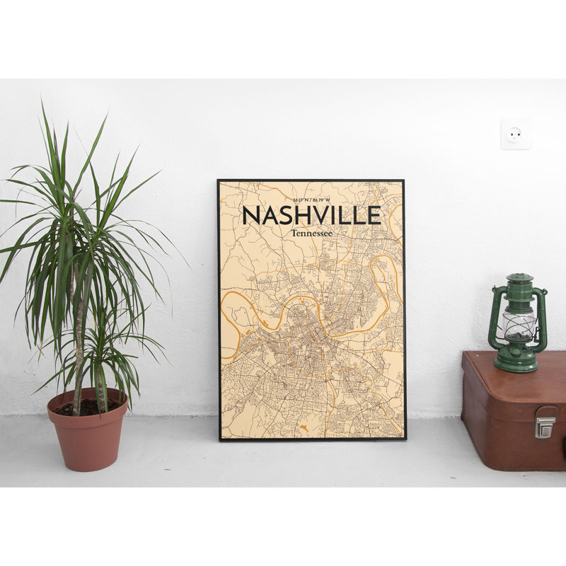 «Nashville City Map», reproduction d'impression sur affiche en orange clair, H 36 po x l 24 po
